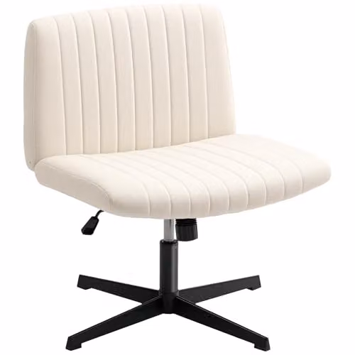 HOMCOM Beige Linen Upholstered Swivel Office Chair with Weight Adjustment and 360 Degree Rotation, W/D/H: 65 x 64 x 120 cm – 1