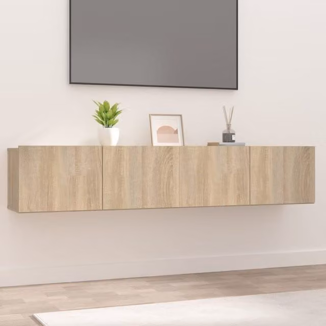 Berkfield Home Set of 2 Sonoma Oak Wall Mounted TV Cabinets in Brown, W/D/H: 80 x 30 x 30 cm – 1