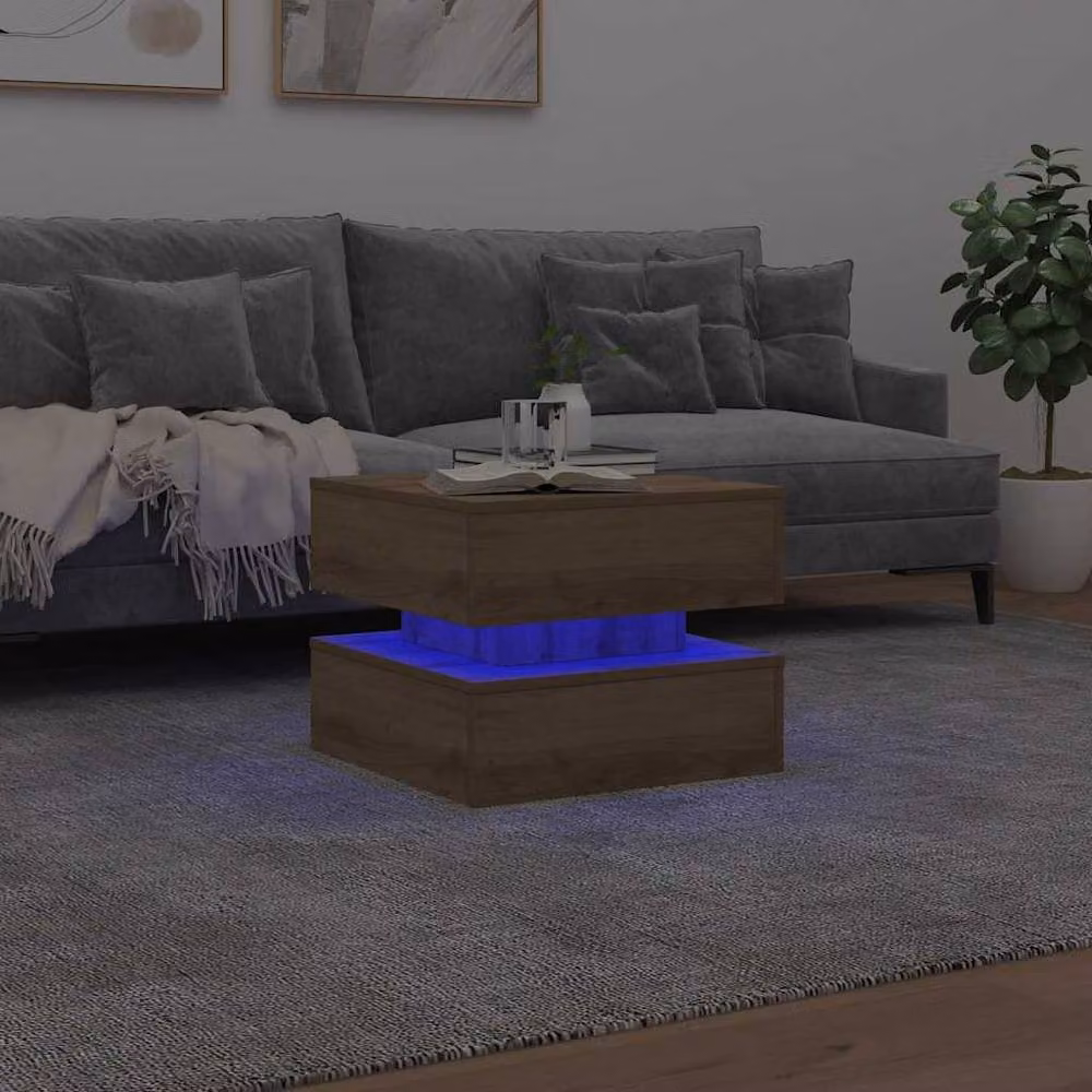 Berkfield Home Artisan Oak Coffee Table with LED Lights in Brown, W/D/H: 50 x 50 x 40 cm – 4
