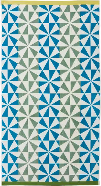Land & Shore Maritime Striped Cotton Bath Towel with Border, Multicolour Green and Blue