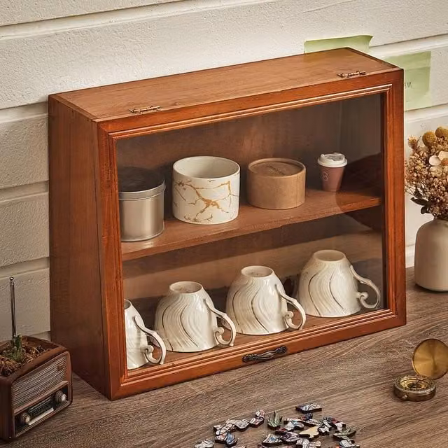 FORGEVIO Retro Small Wooden Storage Cabinet Organizer Box in Brown – 1