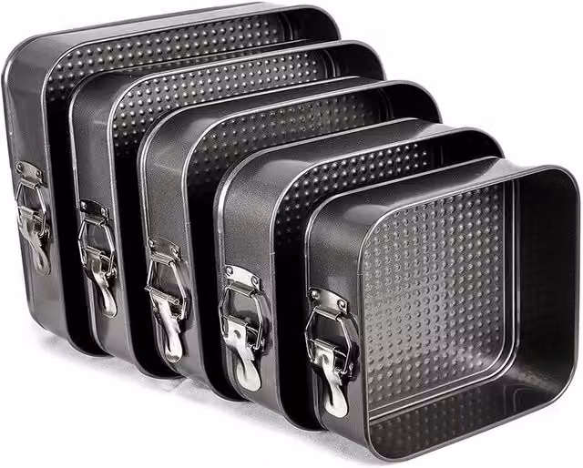 SPETLEK Set of 5 Black Non-Stick Square Springform Cake Tins with Loose Base – 1
