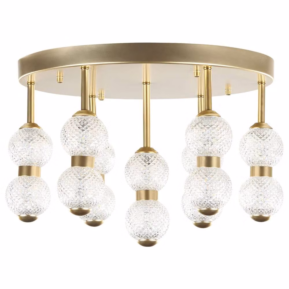 Wyld and Coco Round Pendant Light with Gold Metal Frame and Transparent Glass Shade, Integrated Warm White LED 3000K – 2