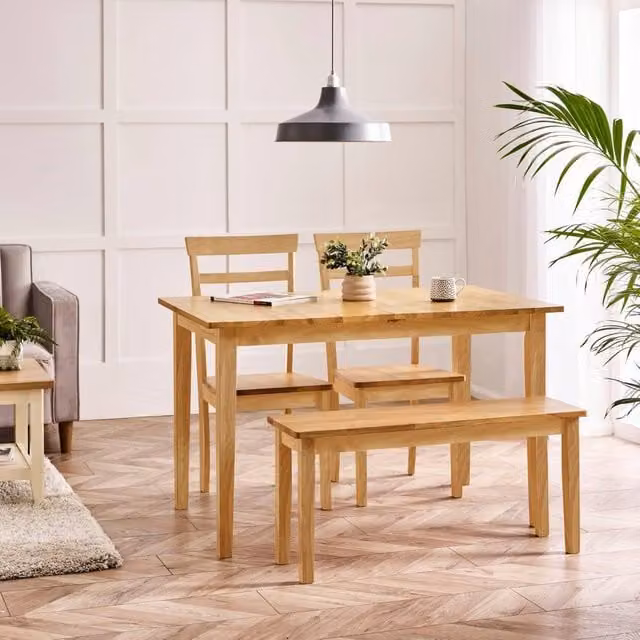 FurnitureboxUK Salcombe Extending Oak Effect Dining Set in Brown with Table, 2 Chairs and 1 Small Bench