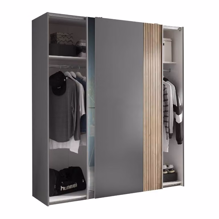 Cheshire Premium Nova 2 Door Sliding Mirrored Wardrobe in Light Oak and Dark Grey, H 196 cm x W 170 cm