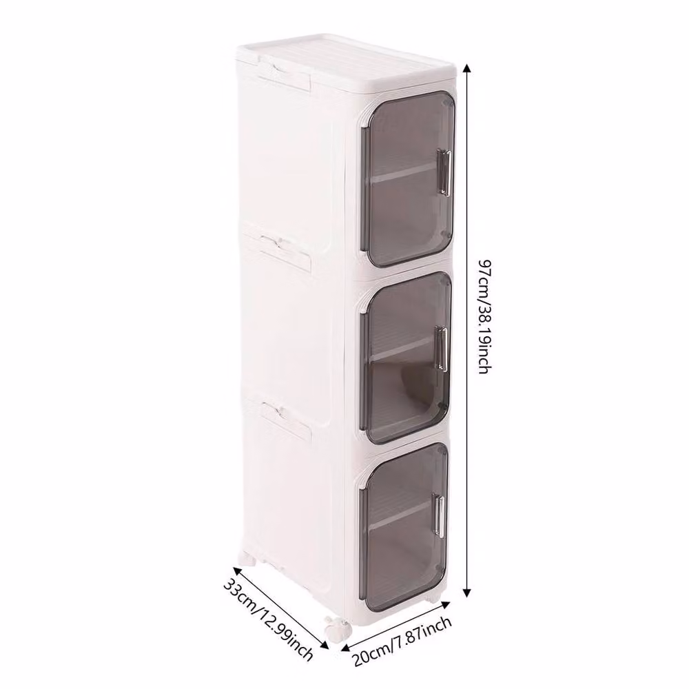 Kelvenix White 3-Tier Slim Bathroom Storage Cabinet with Hinged Doors and Internal Shelves – 2