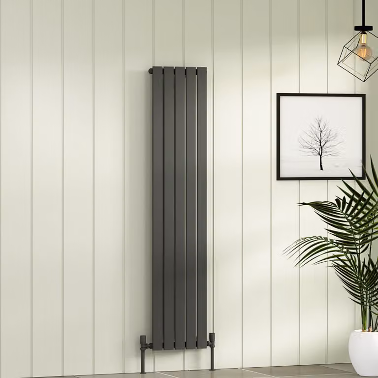 Fluxx Anthracite Single Flat Panel Vertical Designer Steel Radiator, H: 160 cm, W: 34 cm