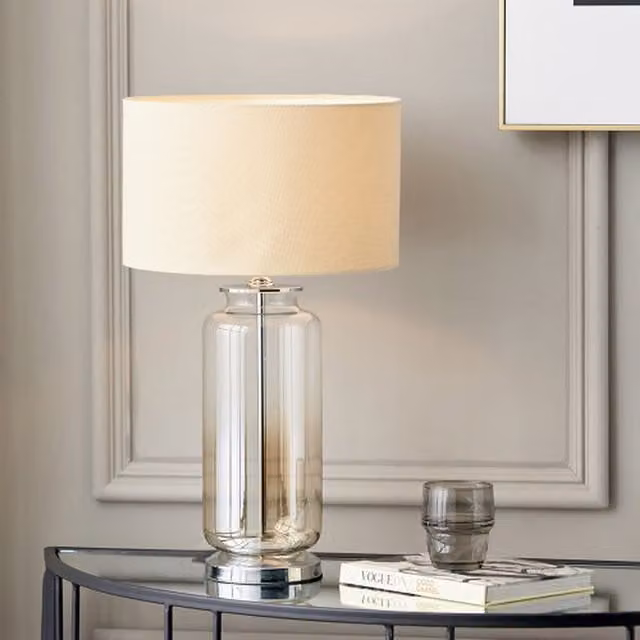 Pacific Lifestyle Modern Ombre Glass Table Lamp with Fabric Shade in Beige and Yellow