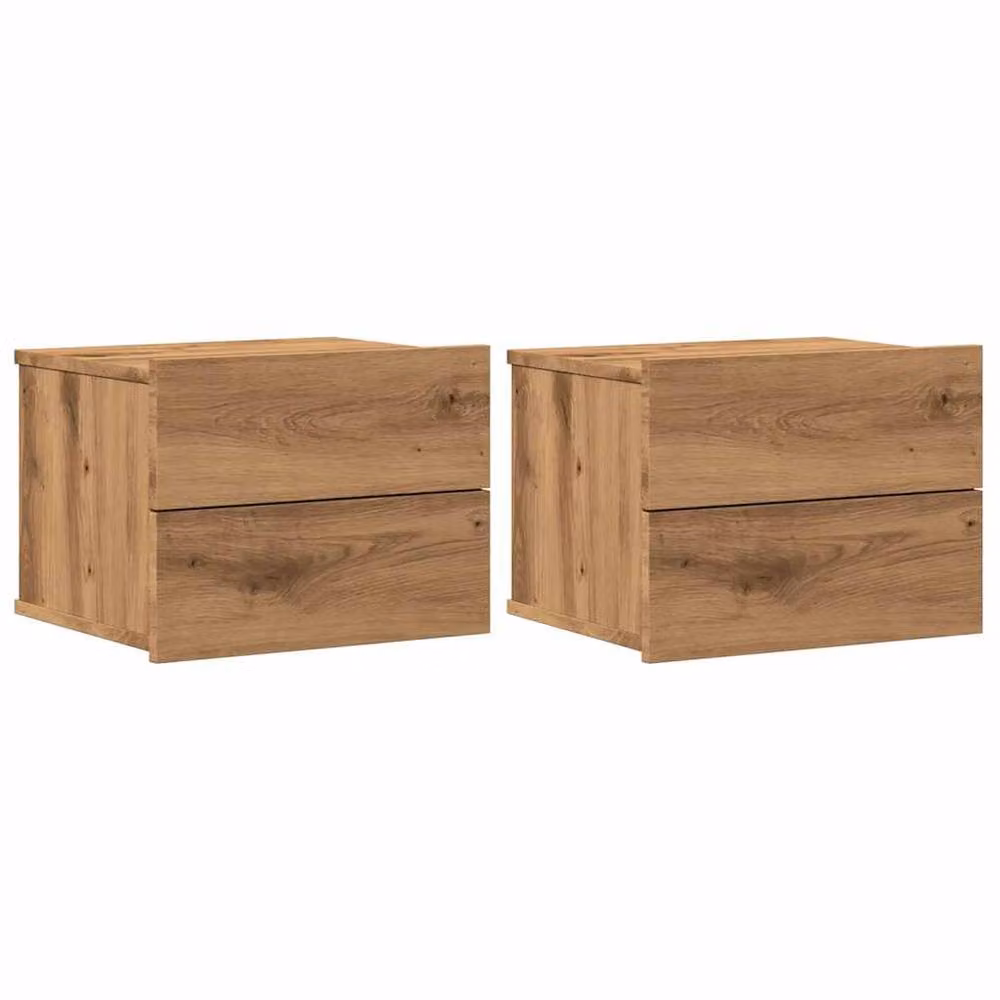 Berkfield Home Artisan Oak Wall-mounted Bedside Cabinets, 2 Pack, Brown, W: 40 cm, D: 32 cm, H: 30 cm – 2