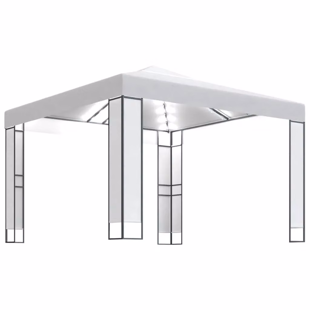 Berkfield Home White Double Roof Gazebo with LED String Lights, W 3 m x D 3 m – 2