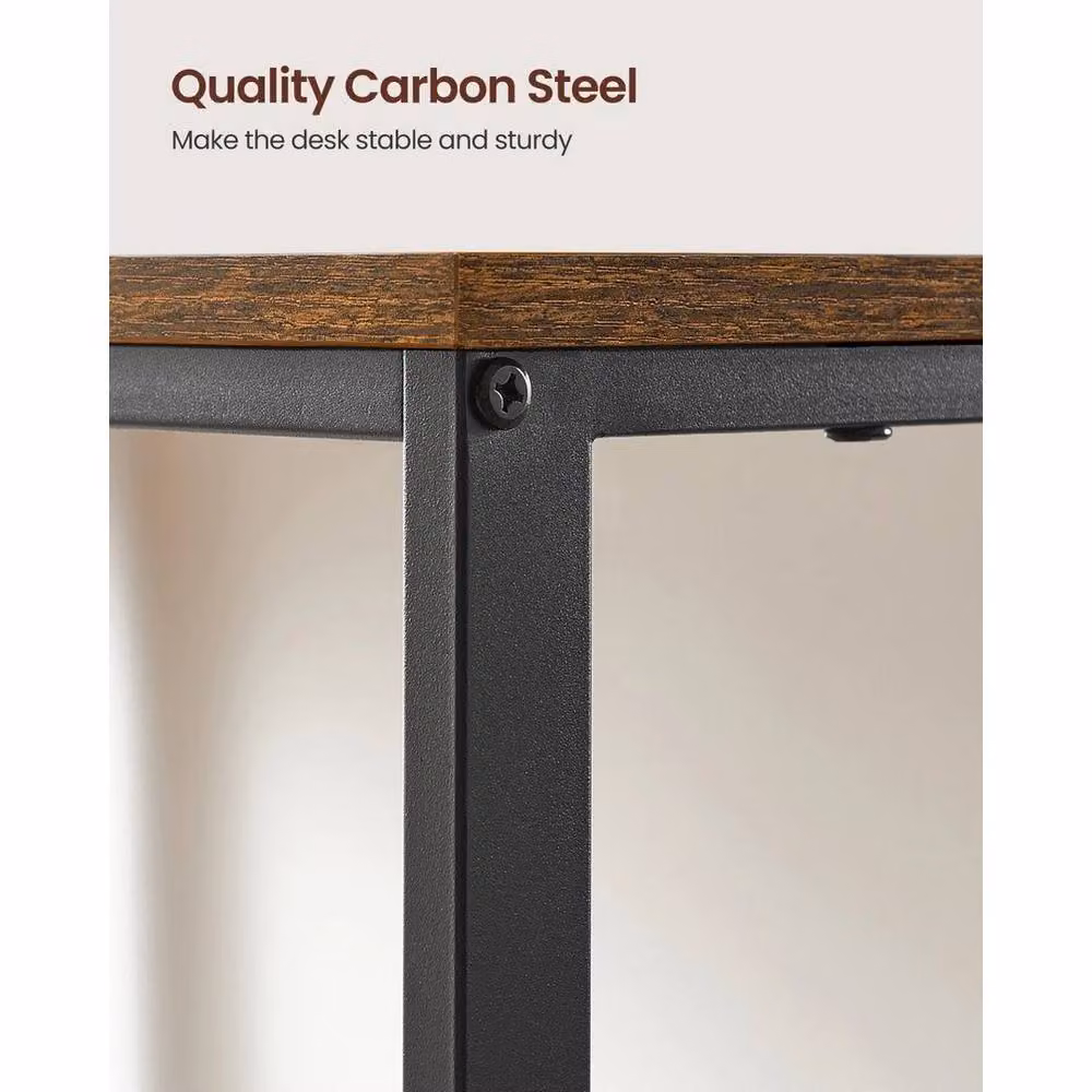 EONLION Brown Writing Desk with 2 Shelves, W: 100 cm, D: 60 cm, H: 76 cm – 4