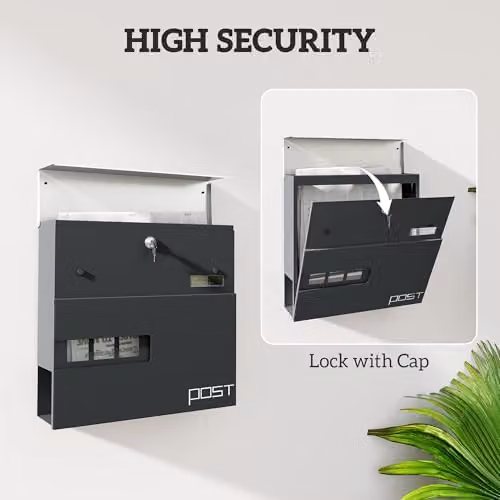 HOMCOM Wall Mounted Stainless Steel Letterbox in Grey, W/D/H: 37 x 10.5 x 37 cm – 4