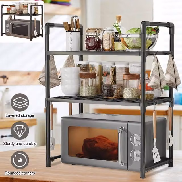 KORVIXA 3 Tier Microwave Oven Rack Stand in Black, W/D/H: 100 x 100 x 71 cm – 1