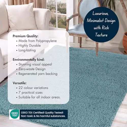 Serdim Rugs Plain Modern Blue Rectangular Hallway and Living Room Rug, W: 60 cm, L: 220 cm – 3