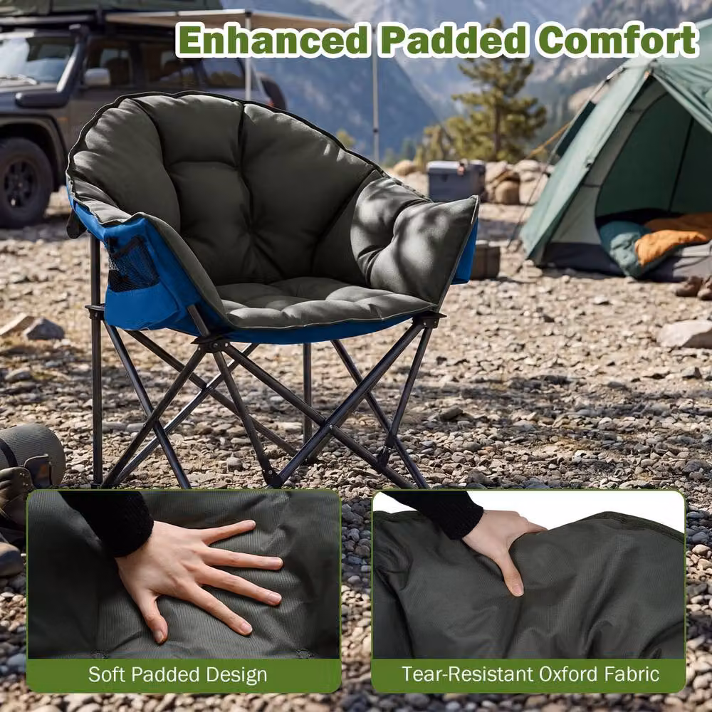 Costway Oversized Folding Camping Chair with Padded Seat and Cup Holder in Green – 6