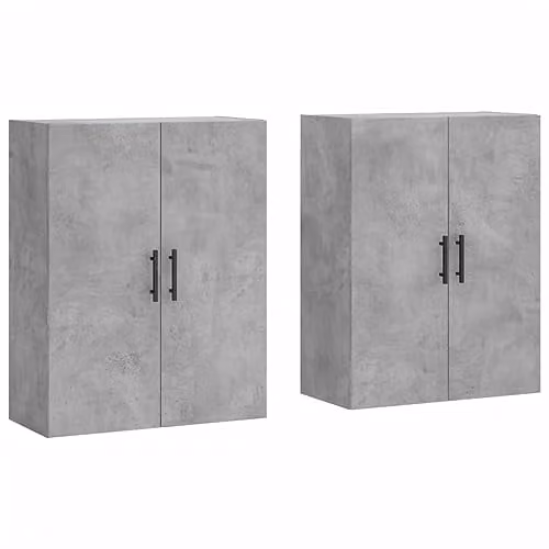 vidaXL Set of 2 Wall Mounted Cabinets in Concrete Grey, W/D/H: 69.5 x 34 x 90 cm