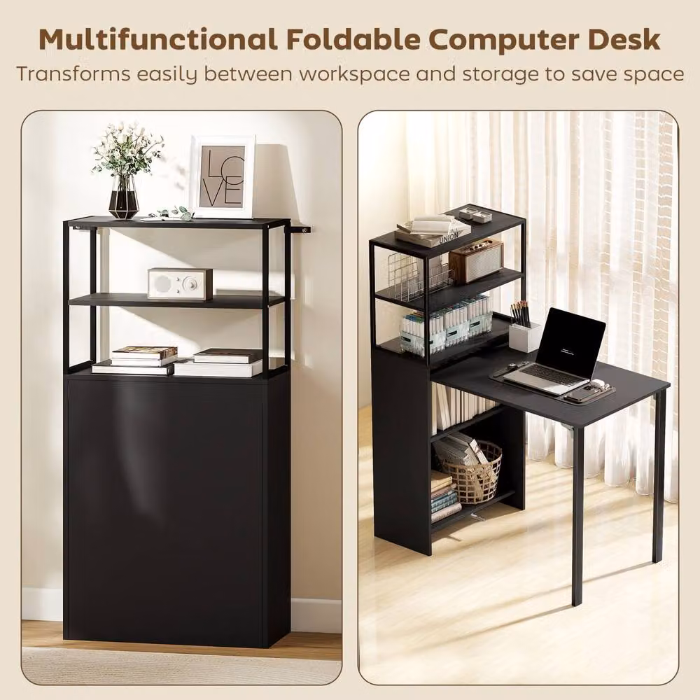 Wyld Haus Serana Black Folding Writing Desk with Integrated Shelving W: 105 cm – 5