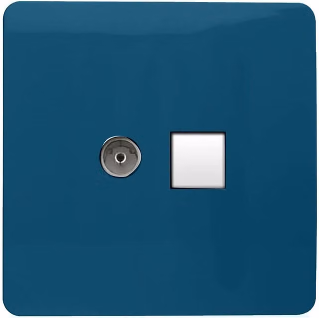 Trendi Switch 2 Gang Combination TV Co-Axial and RJ45 Cat 5e Ethernet Sockets in Midnight Blue