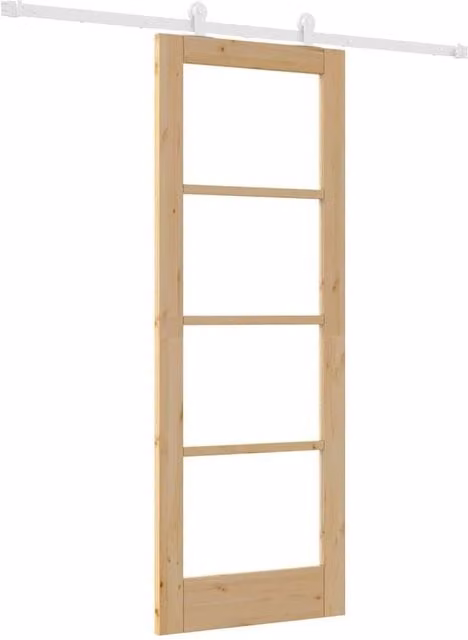 Berkfield Home Orkdal Minimalist Sliding Door with Hardware Set in Beige, Solid Wood and Glass, H: 198.5 cm, W: 73.5 cm