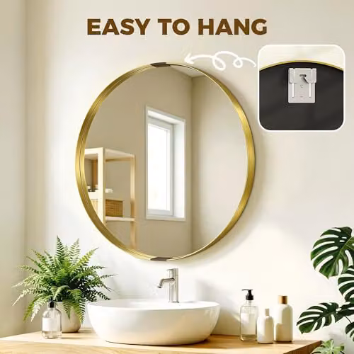 HOMCOM Modern Round Wall Mounted Bathroom Mirror in Gold – 2