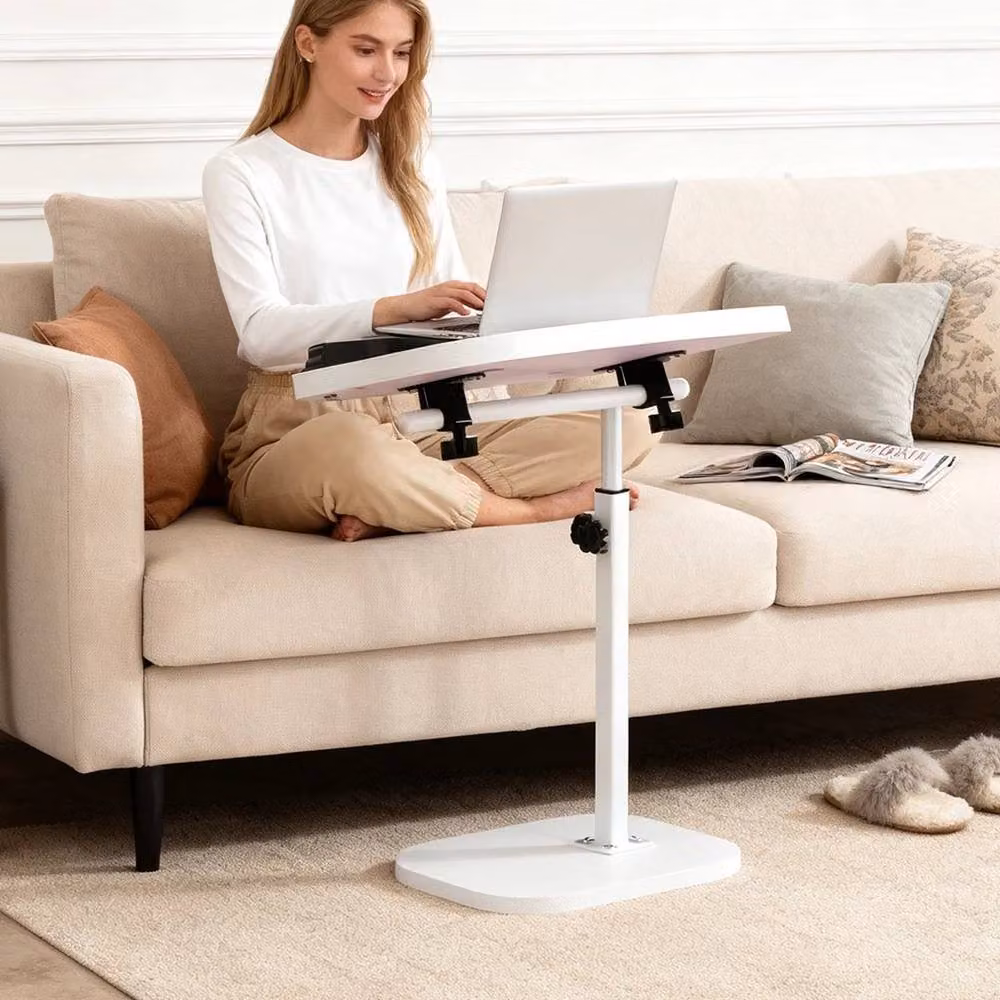 SPETLEK C-Shaped Modern Sofa Side Table in White with Height-Adjustable Metal Frame – 2