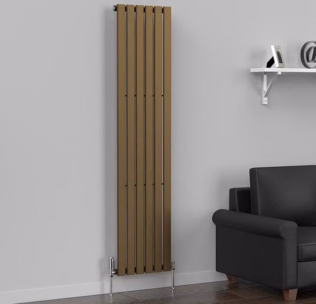 Lux Heat Flat Vertical Steel Radiator in Gold, H 180 cm x W 42 cm
