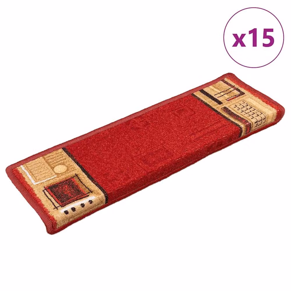 Berkfield Home Self-adhesive Stair Mats, Red, 15 Pieces, W/D/H: 65 x 21 x 4 cm – 2