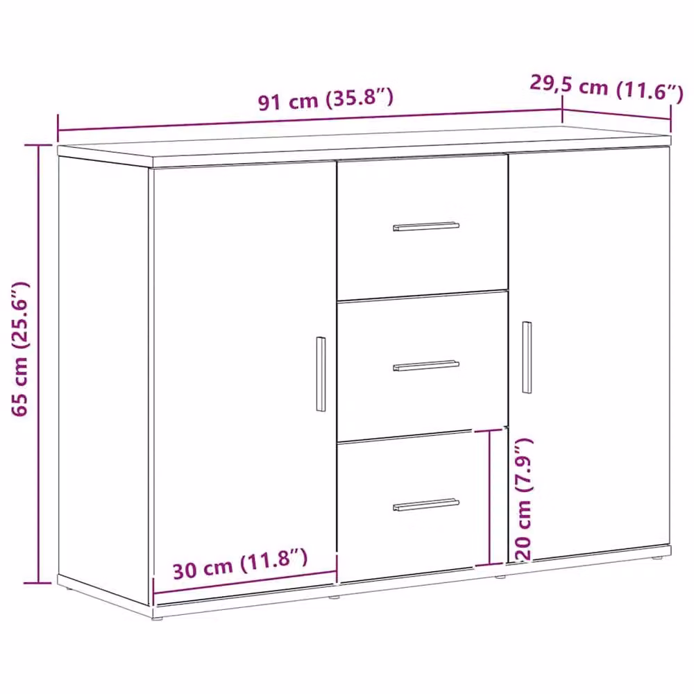 Berkfield Home Black Oak Sideboard, W/D/H: 91 x 29.5 x 65 cm – 6