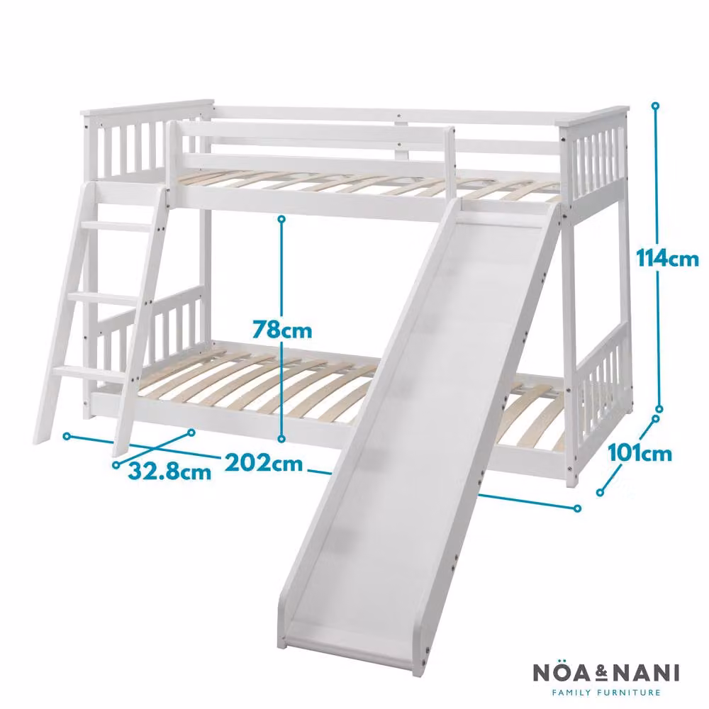 Nöa and Nani Tuva Single Low Cabin Bed with Bunk Underbed, Play Area and Slide in White – 2