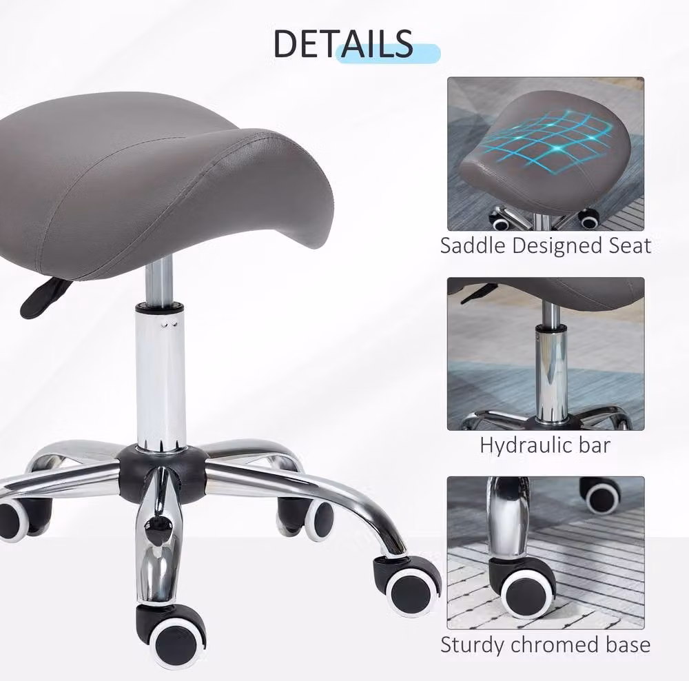 STILVORA Adjustable Grey Salon Stool with Castors and Synthetic Leather Seat – 4