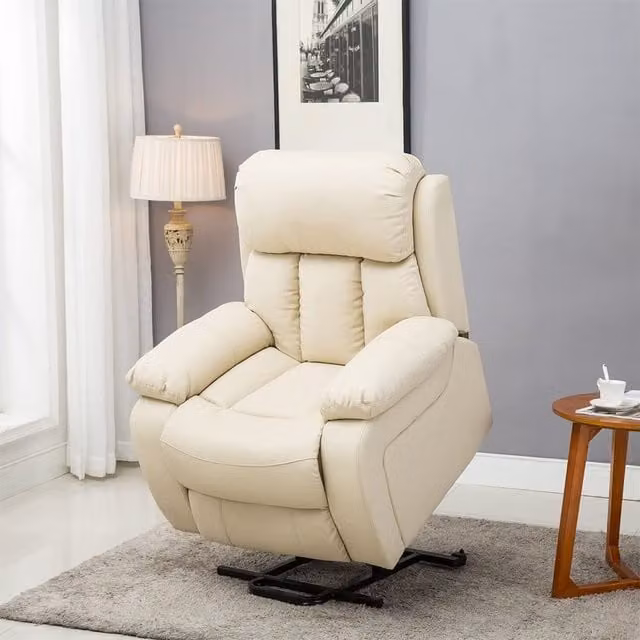 More4Homes Chester Single Motor Rise Recliner Bonded Leather Heat and Massage Chair in Cream – 1