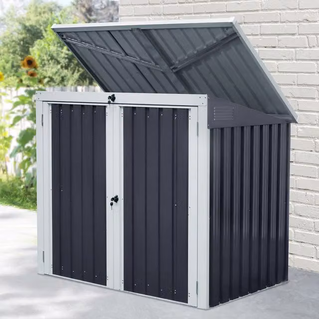 Outsunny Black Steel 2-Bin Rubbish Storage Shed – 10