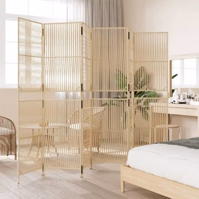 Berkfield Home 6 Panel Poly Rattan Room Divider in Beige
