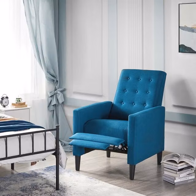 Yaheetech Mid-Century Blue Fabric Relax Recliner Chair with Armrests and Solid Wood Frame