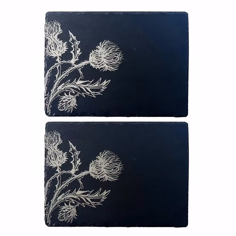 Selbrae House Thistle Trio Slate Place Mats, 2 Pack, Anthracite Grey, W: 30 cm, D: 22 cm – 2