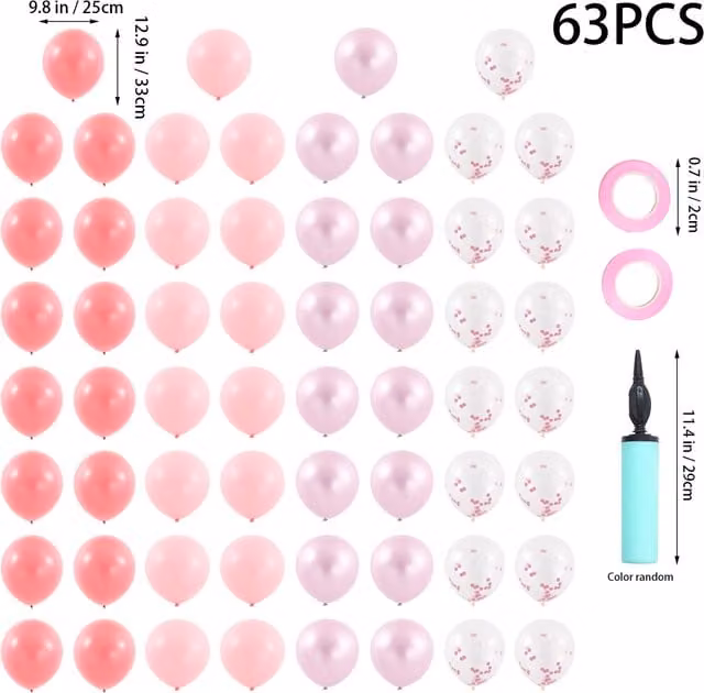 Lifeideas 63 Pack Pink Latex Round Party Balloons with Pump