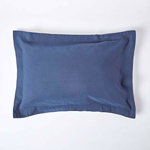 Homescapes Luxury Linen and Combed Cotton Oxford Pillowcase, Blue, W/D/H: 48 x 48 x 48 cm
