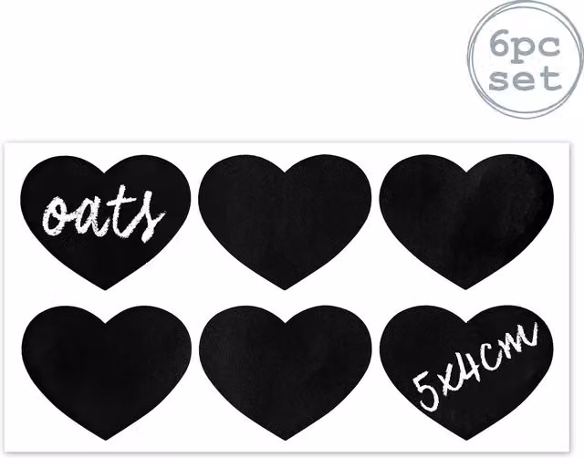 Nicola Spring Heart Shaped Storage Jar Labels, Black, Pack of 6, 5 x 4 cm – 7
