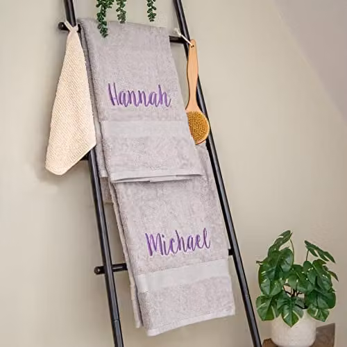 aztex Personalised Grey Cotton Terry Bath Towel Set of 2 for Adults – 1