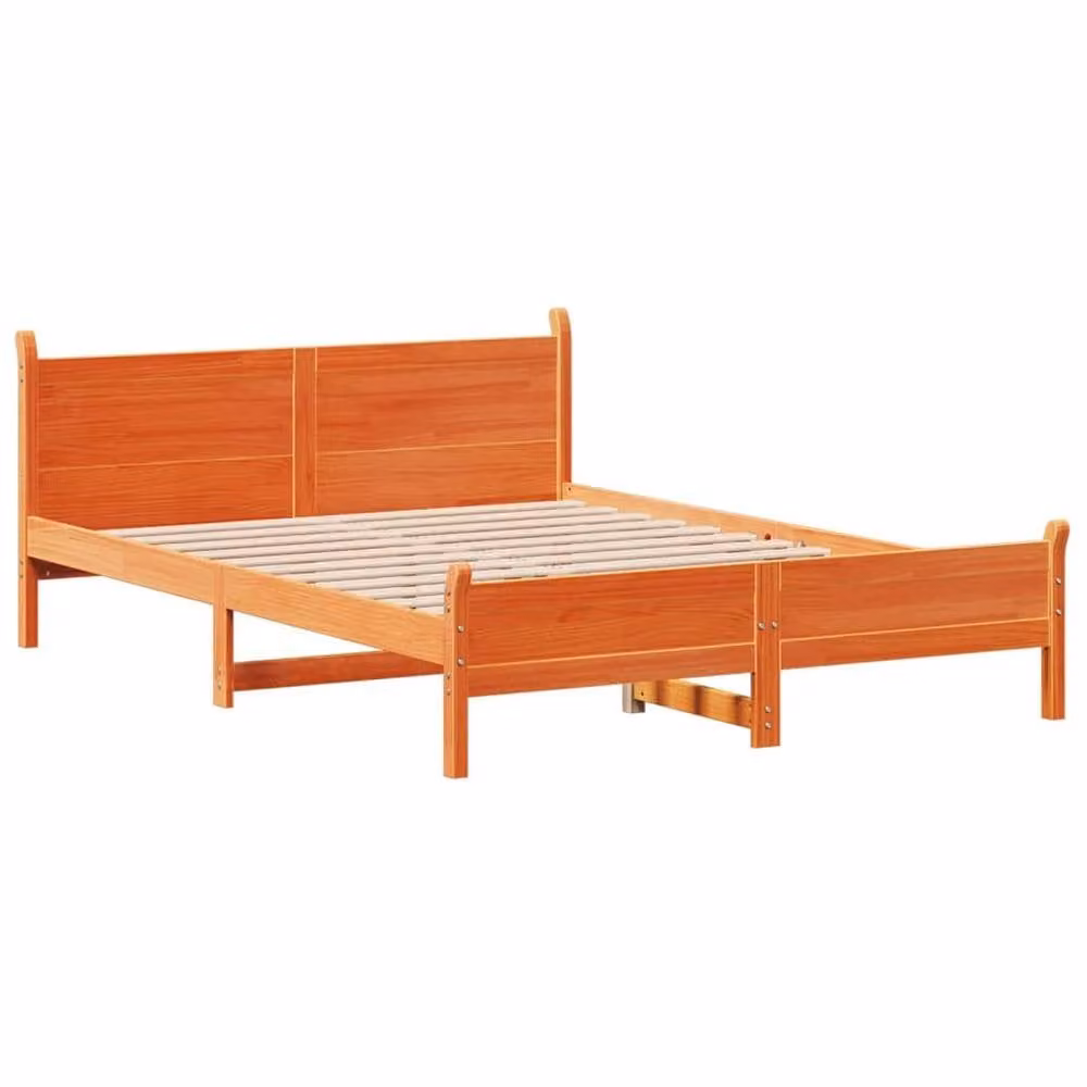 Berkfield Home Small Double Solid Wood Pine Bed Frame in Wax Brown, W/D/H: 120 x 200 cm – 3