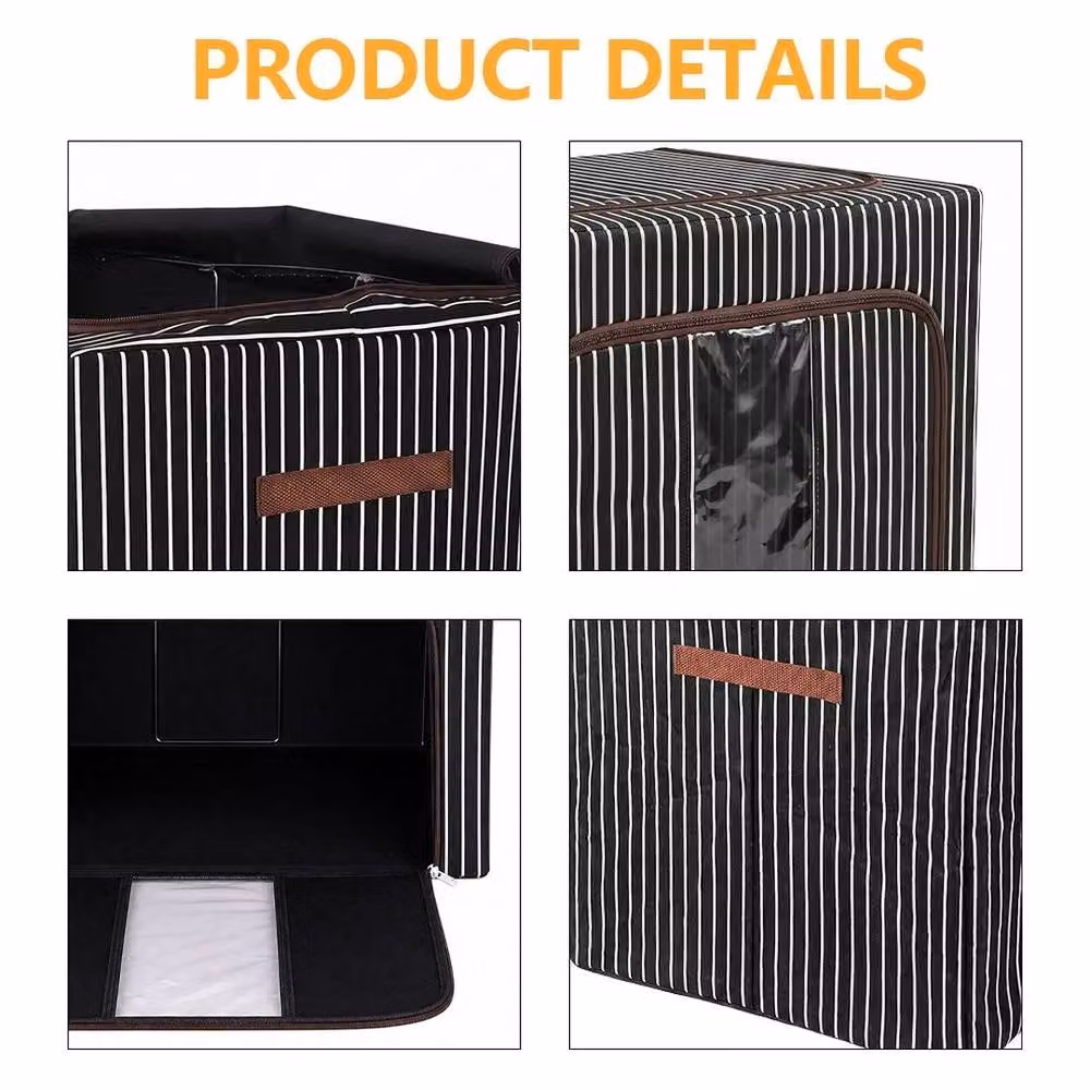 FLAVORA Set of 2 Black Folding Storage Boxes, 100L Each, Made of Fabric and Metal – 3