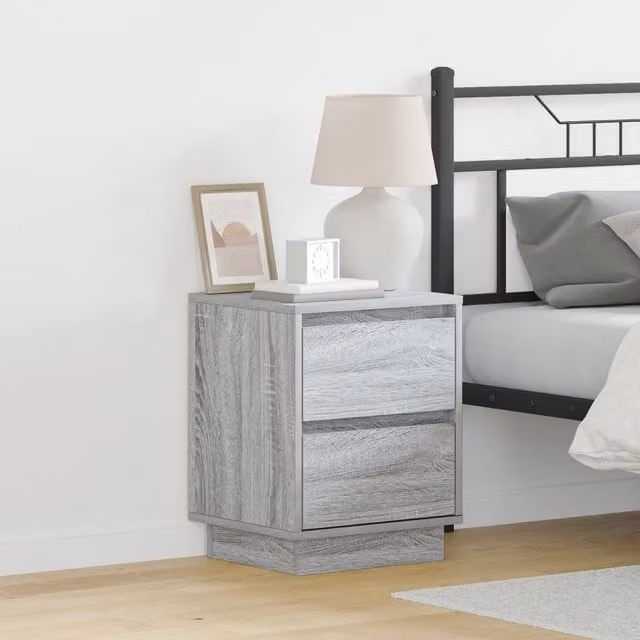 Berkfield Home Set of 2 Grey Sonoma Bedside Cabinets with Integrated LED Lighting, W/D/H: 39 x 34.5 x 50 cm