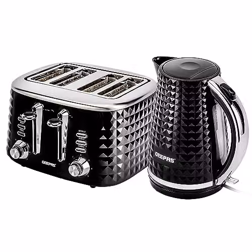 Geepas Argyle Collection Kettle and 4 Slice Toaster Set in Black – 4
