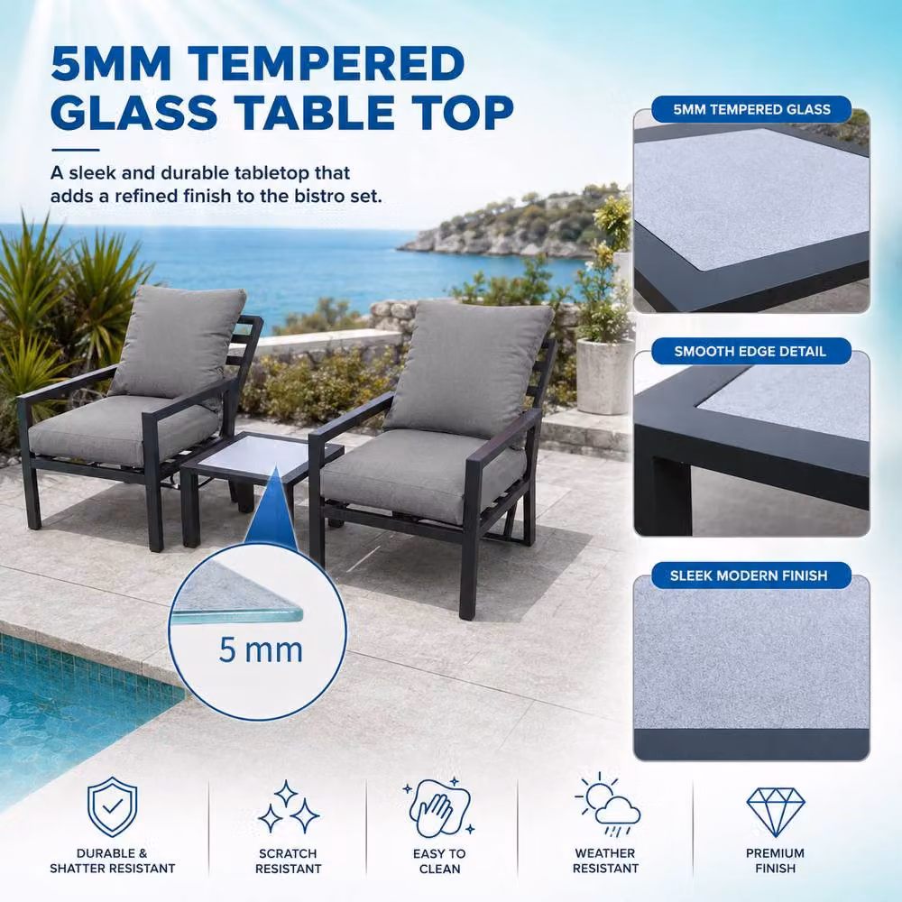 Shatchi Monte Carlo 2 Seater Reclining Bistro Set with Cushions in Grey – 5