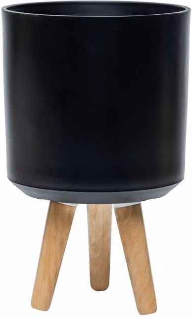 Simpa Urban 12L Round Black Plastic Planter with Wooden Legs, H 40 cm x Dia 25 cm – 1