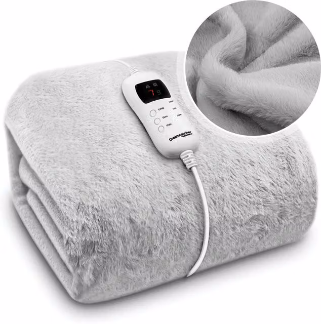 Dreamcatcher Double Faux Fur Electric Heated Throw in Grey
