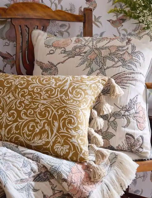 Historic Royal Palaces Kensington Pure Cotton Square Cushion in Yellow Mix