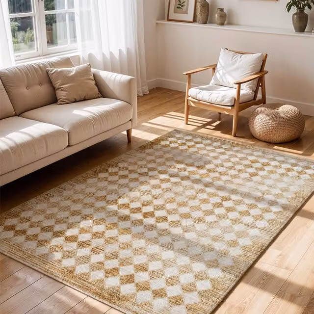 Livabliss Galey Alix Myrtle Avenue Geometric Living Room Rug in Brown, Green and Ivory with Fringes, W/D/H: 120 x 170 cm