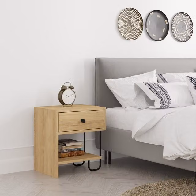 Decortie Sirius Modern Bedside Table with Soft Close Drawer in Oak