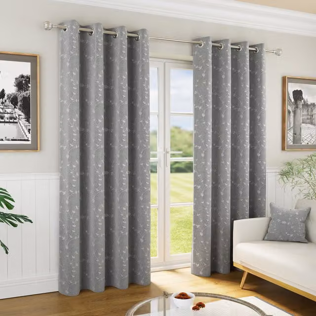 Enhanced Living Tivoli Grey Floral Blackout Eyelet Curtains, W: 168 cm, H: 183 cm – 1